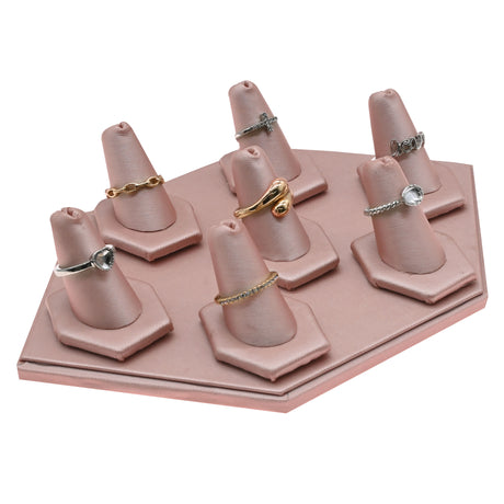 Champagne Pink Leatherette 7 Ring Finger Mini Display Set