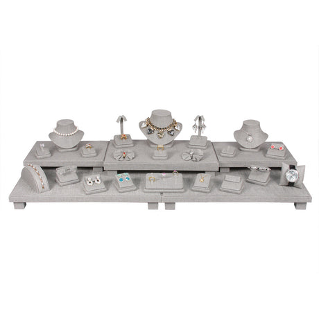 26-Piece Grey Linen Jewelry Showcase Display Stand Set