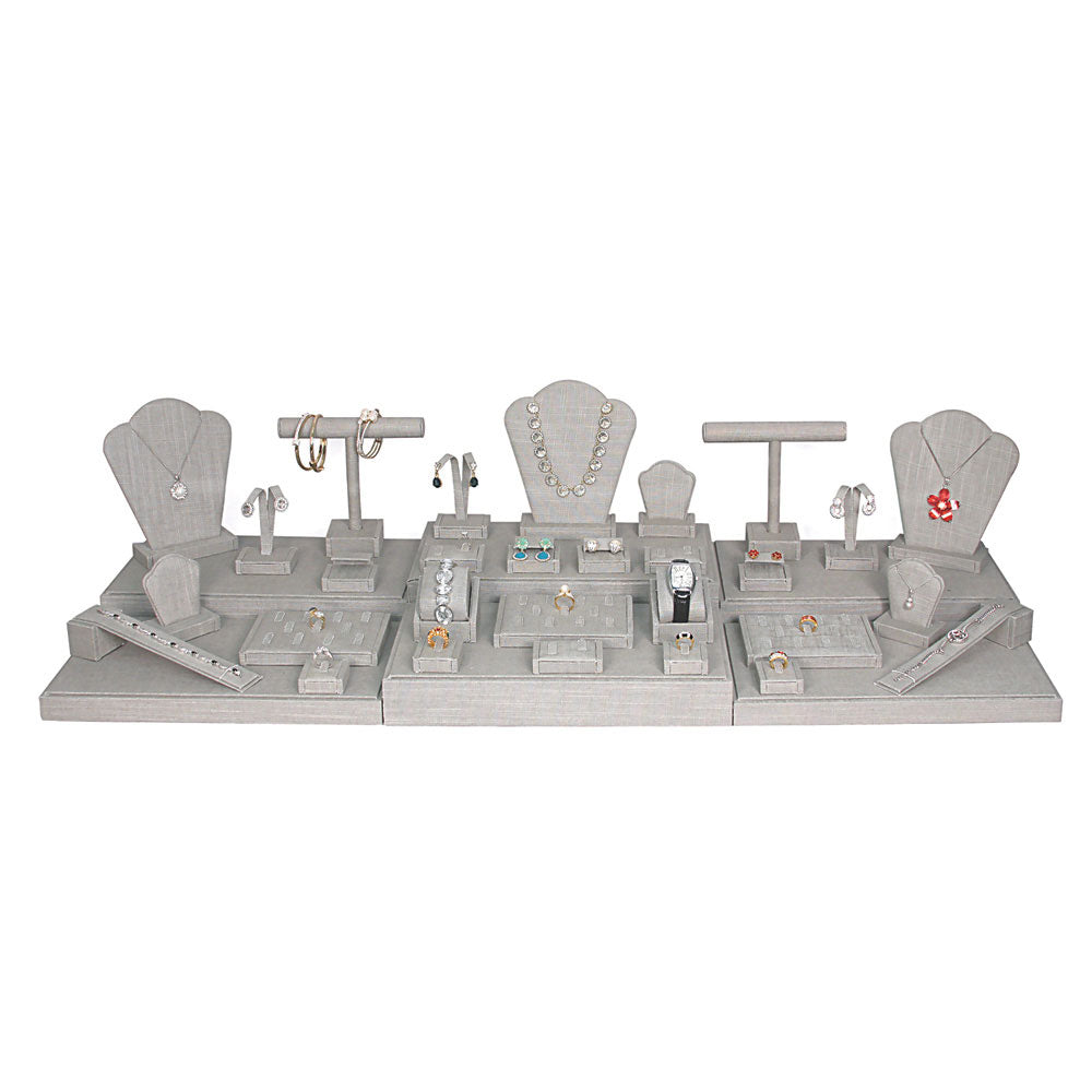 35-Piece Grey Linen Jewelry Showcase Display Set