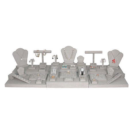 35-Piece Grey Linen Jewelry Showcase Display Set
