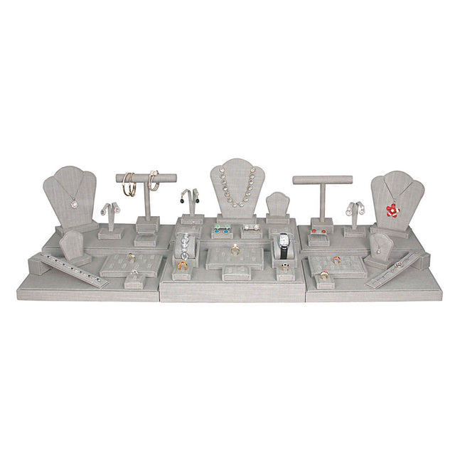 35-Piece Grey Linen Jewelry Showcase Display Set