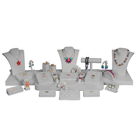 29-Piece Grey Linen Jewelry Showcase Display Set 