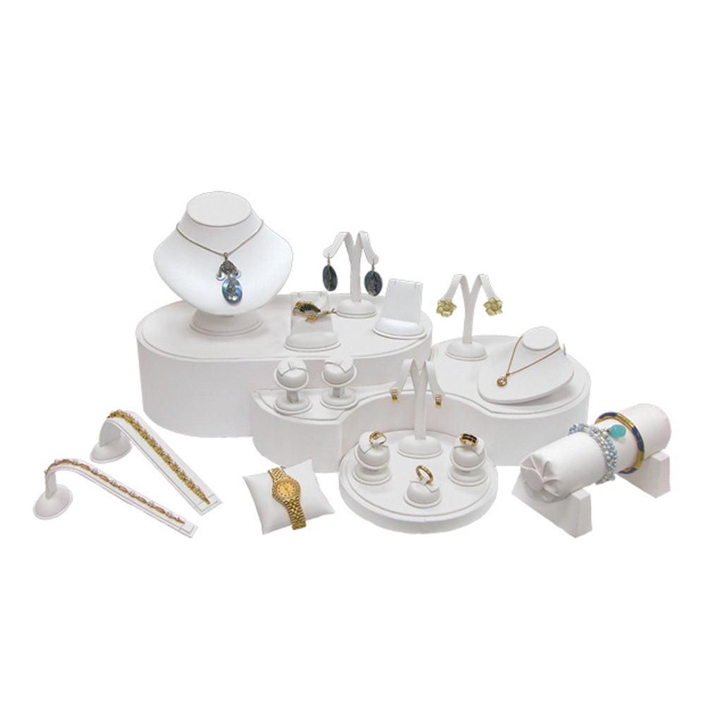 White Leatherette 20 Piece Jewelry Display Set 