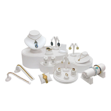 White Leatherette 20 Piece Jewelry Display Set 