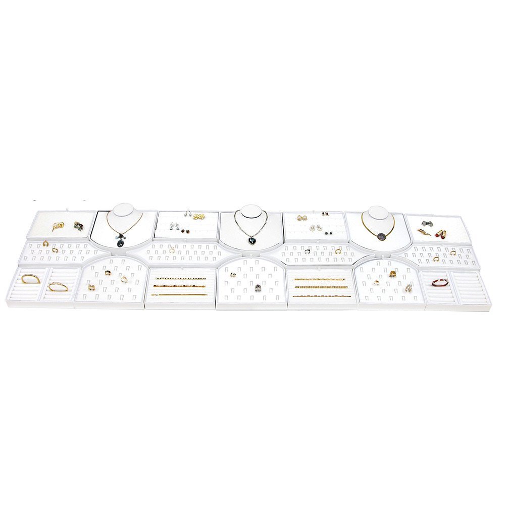 White Leatherette 18 Piece Jewelry Display Set