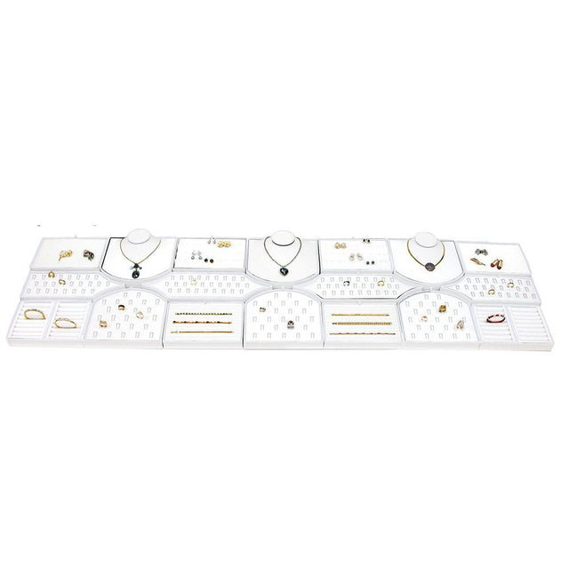 White Leatherette 18 Piece Jewelry Display Set