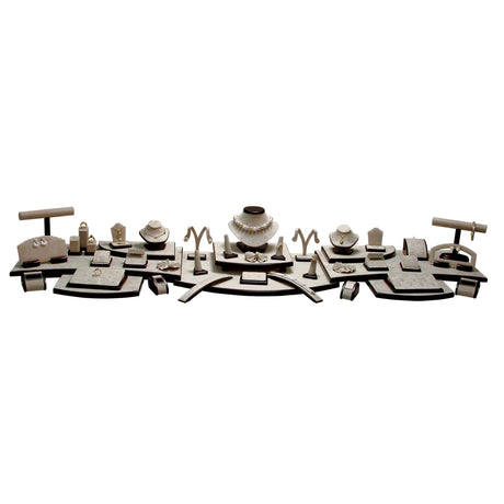 57-Piece Beige & Steel Brown Leatherette Jewelry Showcase Display Set