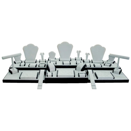 35-Piece Grey Suede & Black Leather Trim Jewelry Showcase Display Set