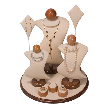 9-Piece Linen W/ Wood Trim Jewelry Display Set 