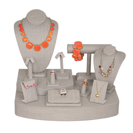 12-Piece Grey Linen Jewelry Showcase Display Set