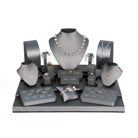 19-Piece Steel Grey W/ Black Trim Jewelry Display Set 