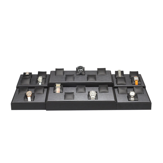 Steel Grey Leatherette Watch Display Set Holds 30 Watches