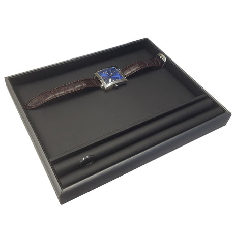 Presentation Tray Black Leatherette with Steel Grey Trim