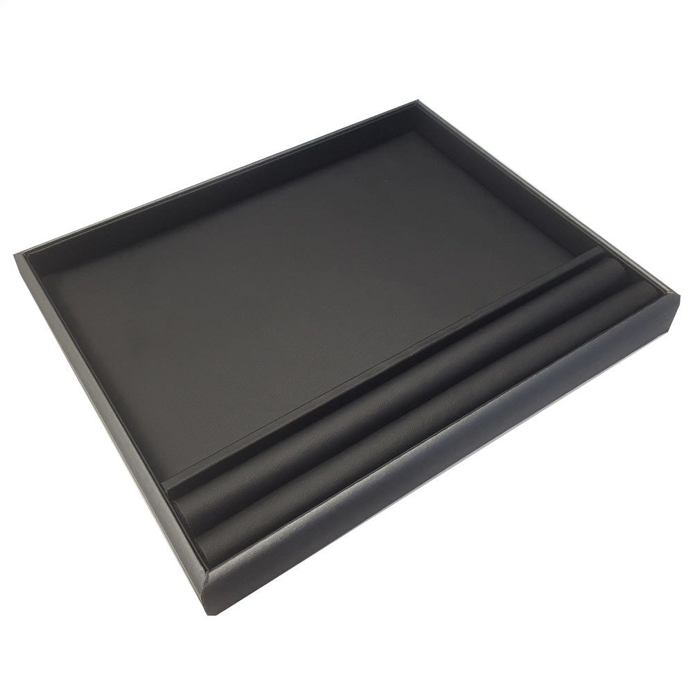 Presentation Tray Black Leatherette with Steel Grey Trim