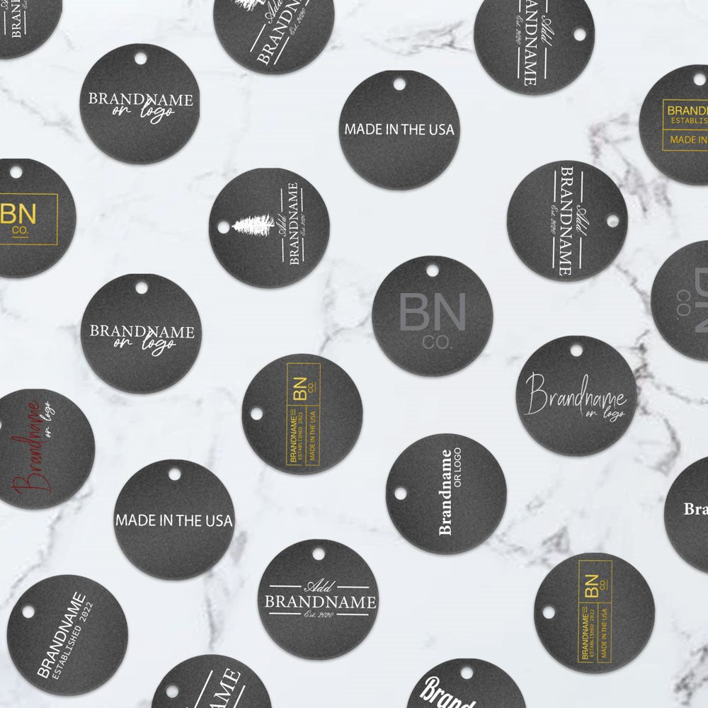 Shimmer Black Custom Hang Tag - Circle - 1-1/2" dia. (100 per pack)
