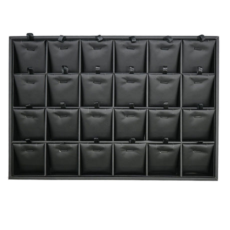 24 Compartment Black Leatherette Jewelry Pendant Display Tray