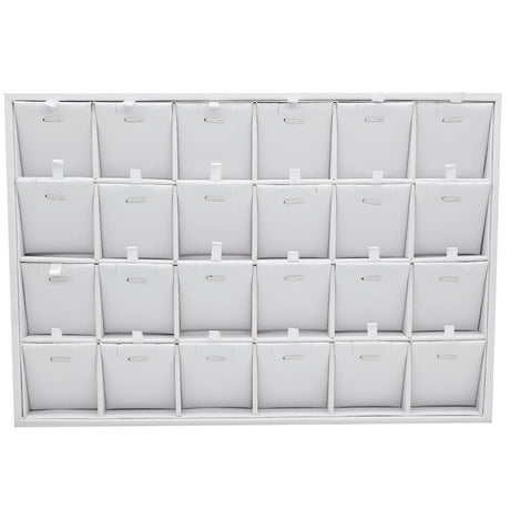 24 Compartment White Leatherette Jewelry Pendant Display Tray