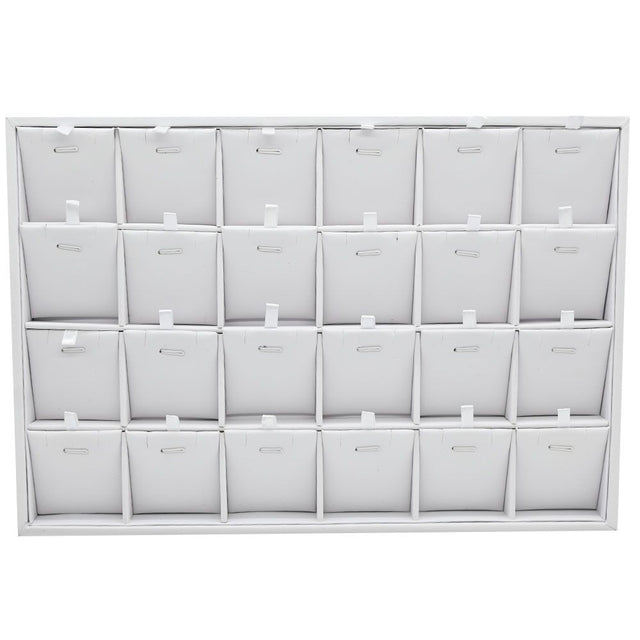 24 Compartment White Leatherette Jewelry Pendant Display Tray