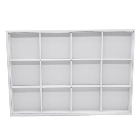 12 Compartment White Leatherette Jewelry Showcase Display Tray