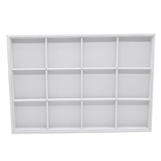 12 Compartment White Leatherette Jewelry Showcase Display Tray