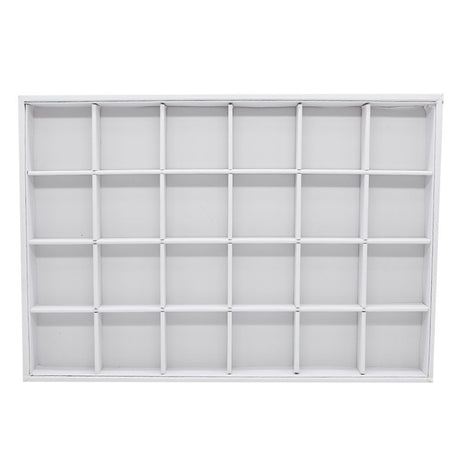 24 Compartment White Leatherette Jewelry Showcase Display Tray
