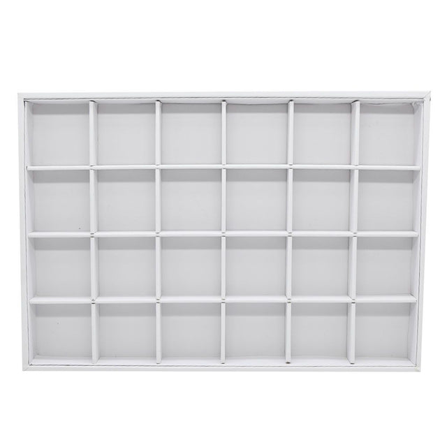 24 Compartment White Leatherette Jewelry Showcase Display Tray