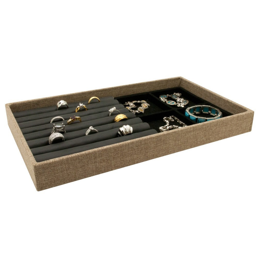 Brown Burlap Full Size Jewelry Display Tray, 1-1/2" Tall