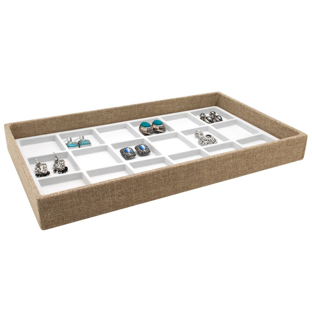 Brown Burlap Full Size Jewelry Display Tray, 1-1/2" Tall