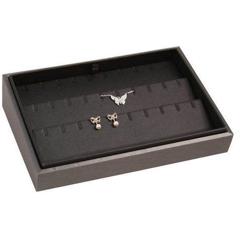 Steel Grey Leatherette Jewelry Earring / Pendant Display Tray, Holds 15 Items