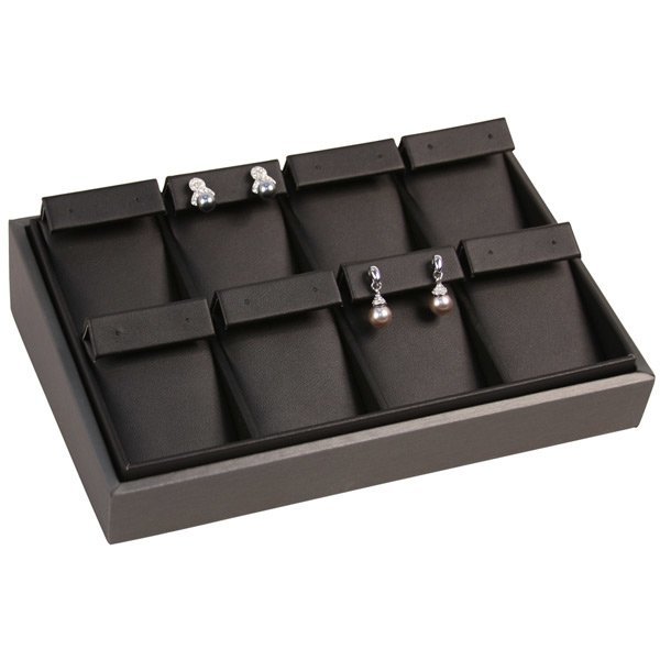 Steel Grey Leatherette 8 Compartment Jewelry Earring Display Tray 
