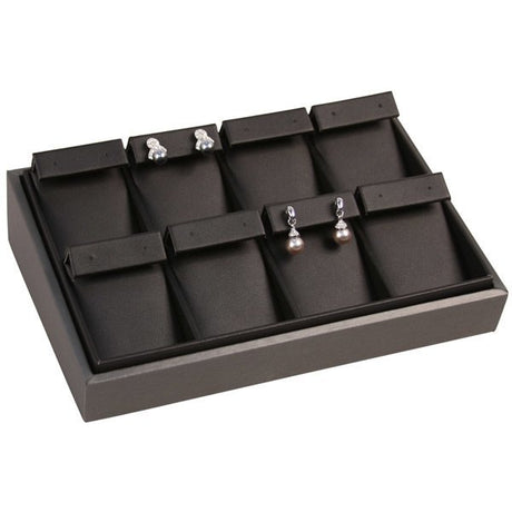 Steel Grey Leatherette 8 Compartment Jewelry Earring Display Tray 