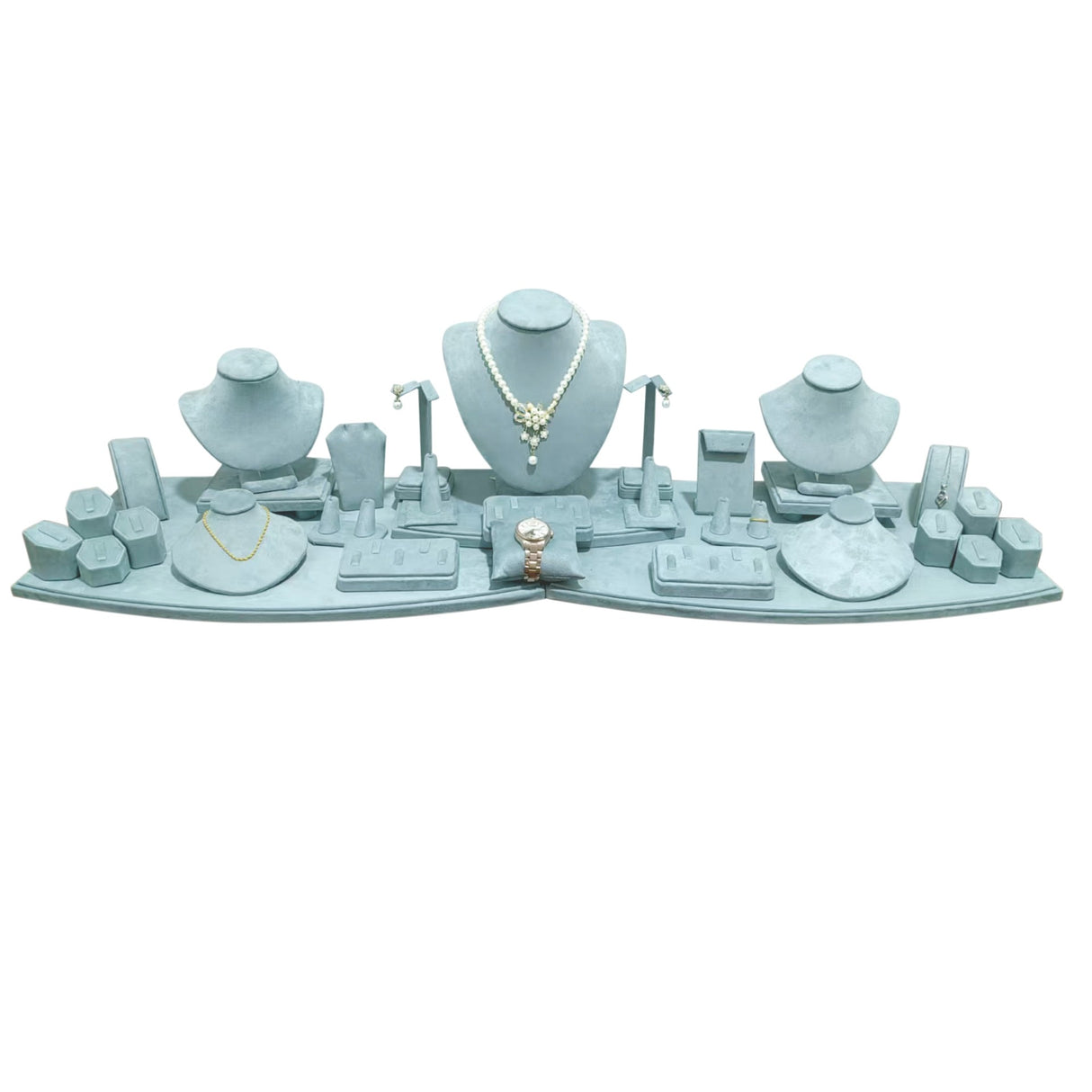26 Piece Light Blue Suede Jewelry Display Set