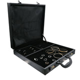 Black Leatherette Jewelry Attache Case with 14 Chain Snaps & Combination Locks