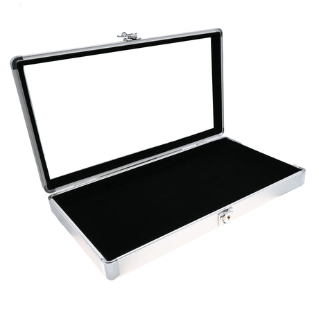 Silver Aluminum Jewelry Display Tray with Glass Lid
