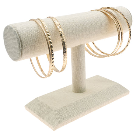 Beige Linen Jewelry Bracelet / Watch T Bar Stand