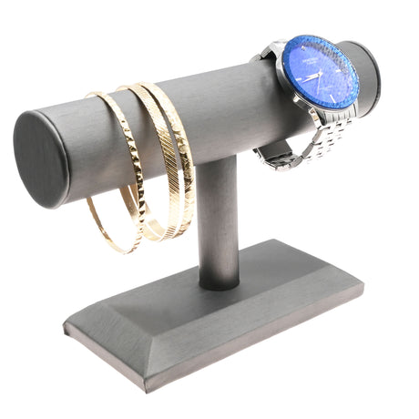 Steel Grey Leatherette Jewelry Bracelet or Watch T-Bar Stand