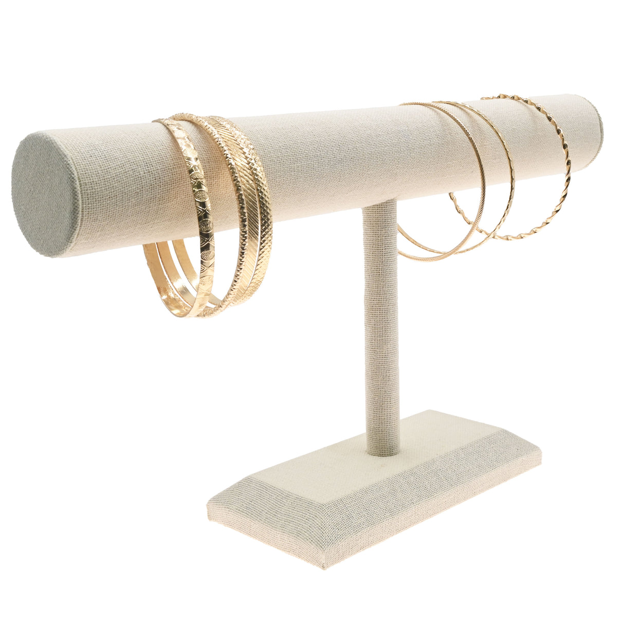 Beige Linen Long Jewelry Bracelet / Watch Display T Bar