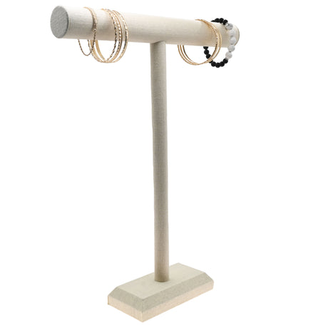 Beige Linen Tall Jewelry Necklace / Chain T Bar Stand