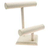 Beige Linen 2 Tier Jewelry T Bar Display Stand, 10-7/8" Tall