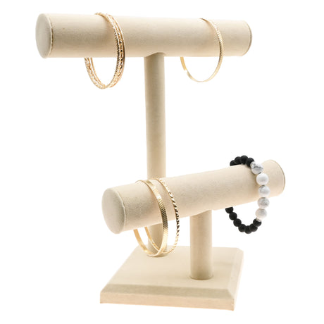 Beige Faux Suede 2-Tier T-Bar Jewelry Display - 9⅜" × 10⅞"