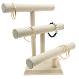 Beige Linen 3 Tier Jewelry T-Bar Display Stand, 12-3/4" Tall
