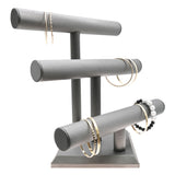 3-Tier Steel Grey Leatherette Jewelry T-Bar Bracelet Display Stand