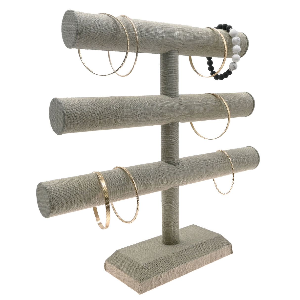 Grey Linen 3 Tier Jewelry Bracelet / Watch T Bar Stand