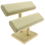 Tan Linen Dual Oval Jewelry Bracelet / Watch T-Bar Stand