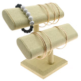Tan Linen Dual Oval Jewelry Bracelet / Watch T-Bar Stand