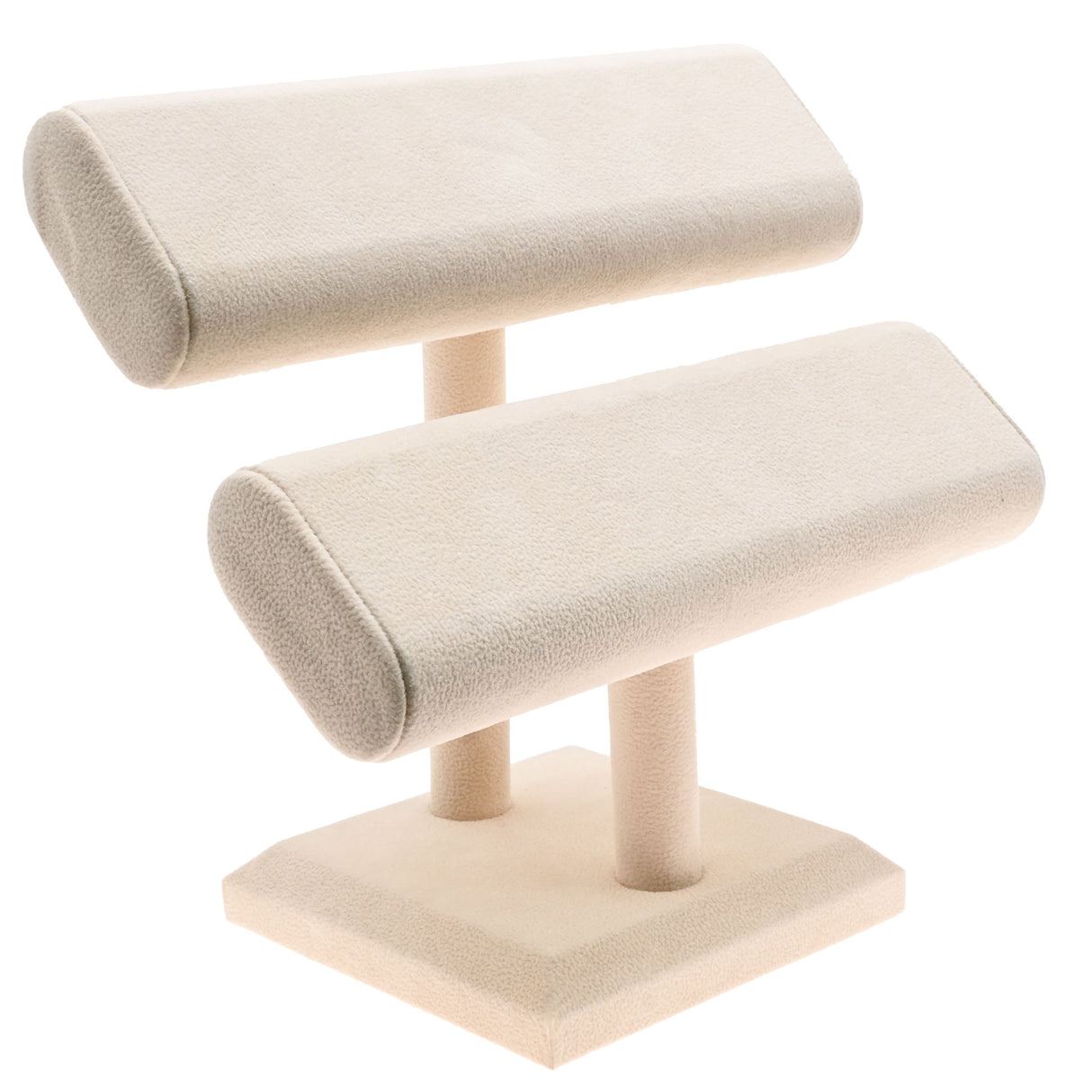 Beige Faux Suede Dual Oval Jewelry T-Bar Display Stand