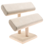 Beige Faux Suede Dual Oval Jewelry T-Bar Display Stand