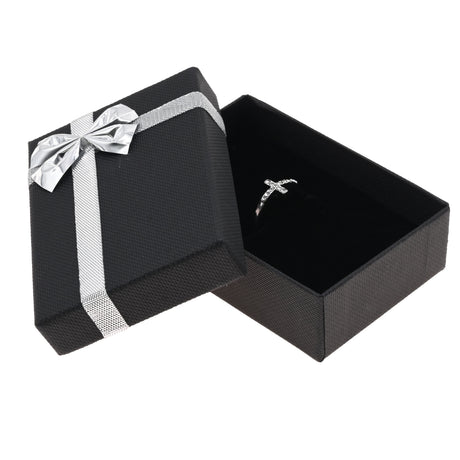 Black Paper Silver Bow-Tie Jewelry Pendant and Ring Combination Boxes