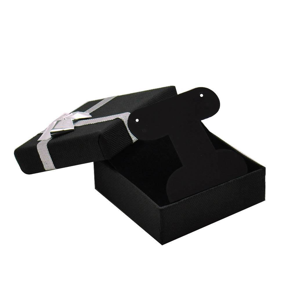 Black Paper Silver Bow-Tie Jewelry T Earring Insert Gift Boxes 