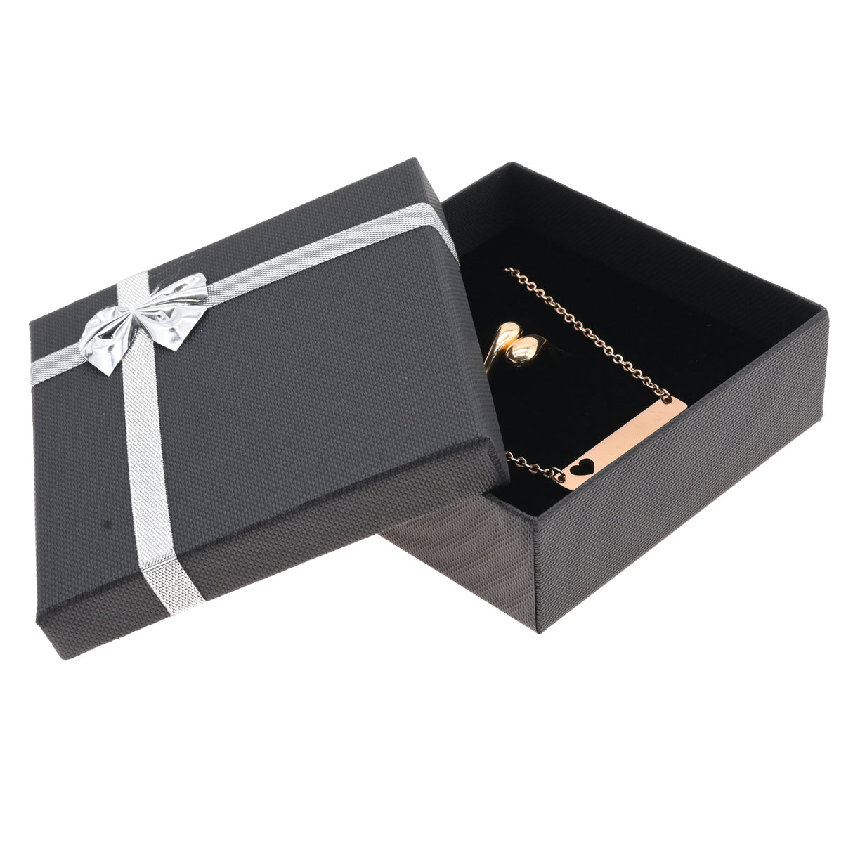 Black Paper Silver Bow-Tie Jewelry Pendant Gift Boxes